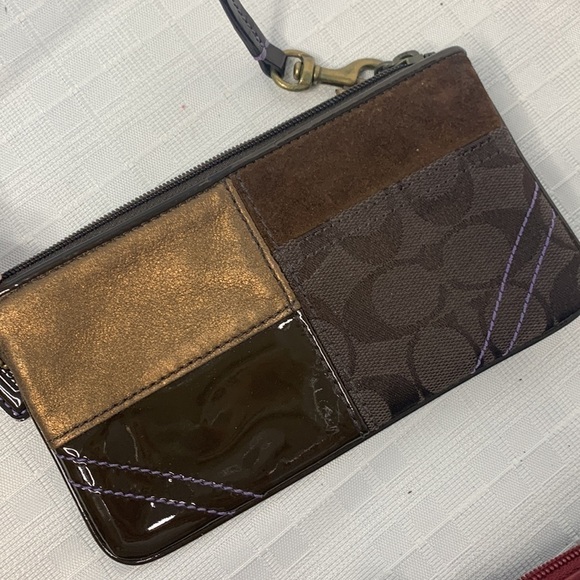 Coach Patchwork Brown Purple Leather Wristlet - Picture 9 of 9